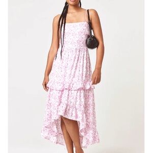 Trixxi Pink Hghi Low Midi Dress Tiered Skirt Floral Romantic SZ M NWT